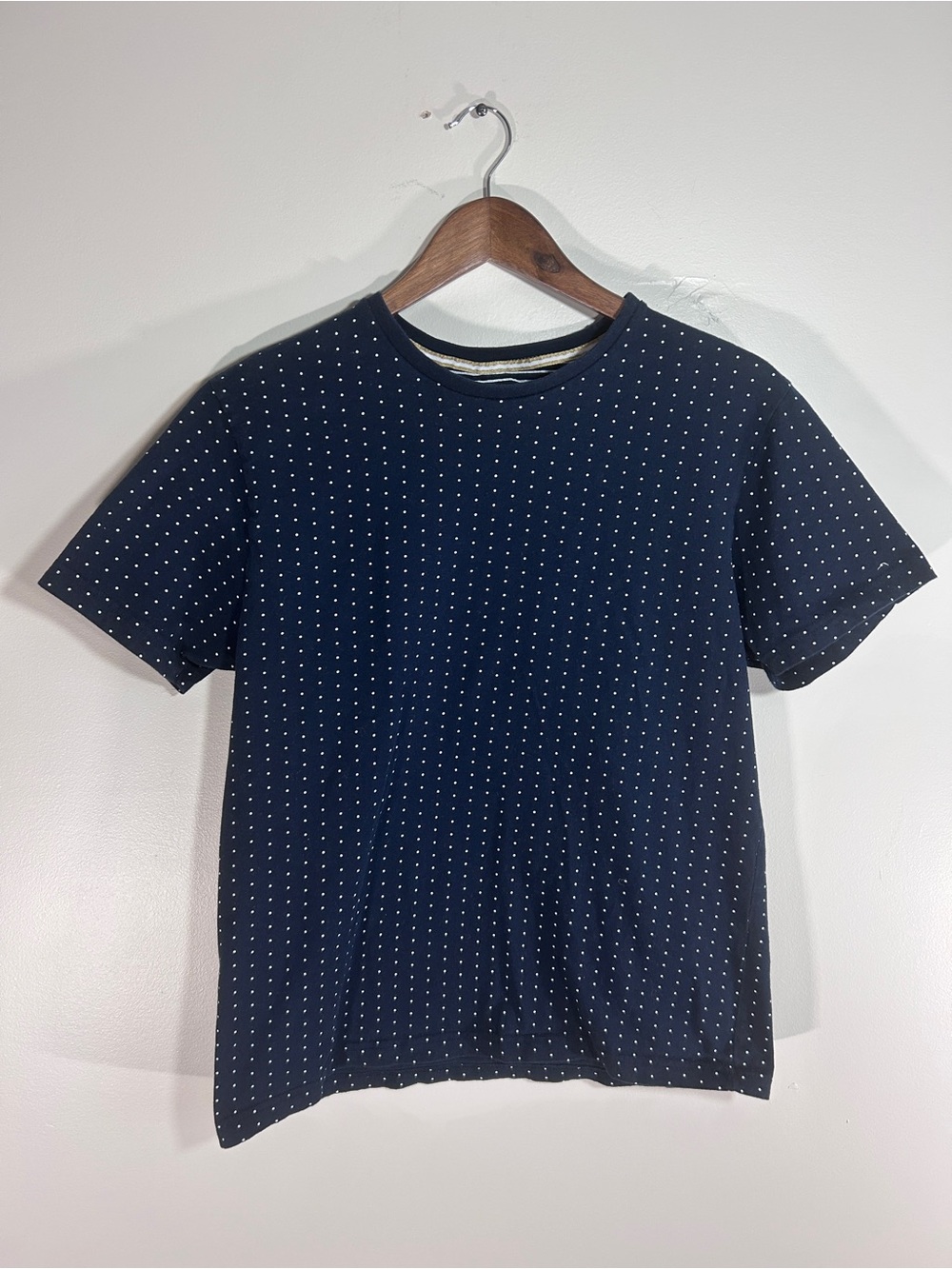 Denim & Flower Navy Short Sleeve Cotton Tee with White Dots Buttery soft fabric